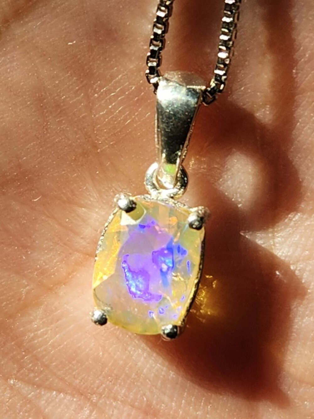 VTG Natural Genuine Ethiopian Fire Opal Necklace 925 Italy 30” Chain Very Clear!